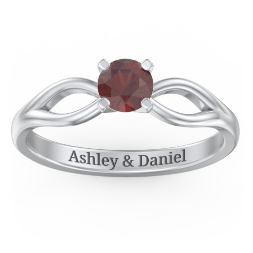 1/2 ct. Round Gemstone Split Engagement Ring – Sterling Silver with Garnet