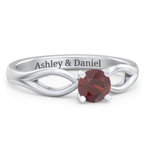 1/2 ct. Round Gemstone Split Engagement Ring – Sterling Silver with Garnet
