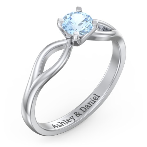 1/2 ct. Round Gemstone Split Engagement Ring – Sterling Silver with Aquamarine