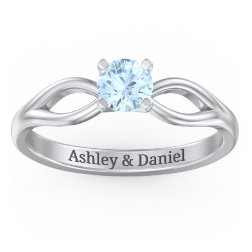 1/2 ct. Round Gemstone Split Engagement Ring – Sterling Silver with Aquamarine