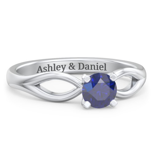 1/2 ct. Round Gemstone Split Engagement Ring – Sterling Silver with Blue Sapphire