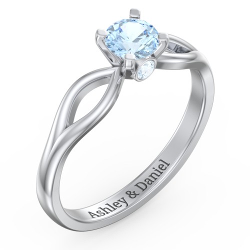 1/2 ct. Round Gemstone Split Peek-A-Boo Engagement Ring – Sterling Silver with Aquamarine