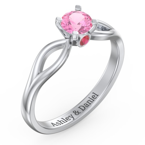 1/2 ct. Round Gemstone Split Peek-A-Boo Engagement Ring – 10K White Gold with Pink Tourmaline and Garnet