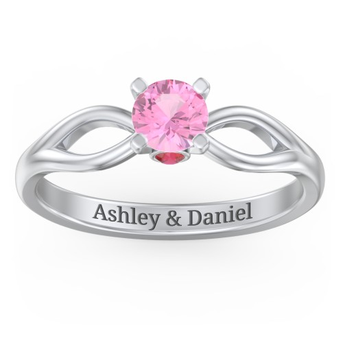 1/2 ct. Round Gemstone Split Peek-A-Boo Engagement Ring – 10K White Gold with Pink Tourmaline and Garnet