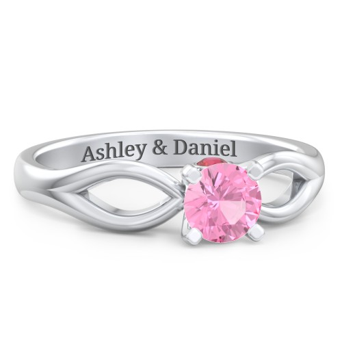 1/2 ct. Round Gemstone Split Peek-A-Boo Engagement Ring – 10K White Gold with Pink Tourmaline and Garnet
