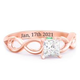 1/2 ct. Princess Gemstone Infinity Peek-A-Boo Engagement Ring in 10K Solid Rose Gold with White Premium Zirconia and Emerald