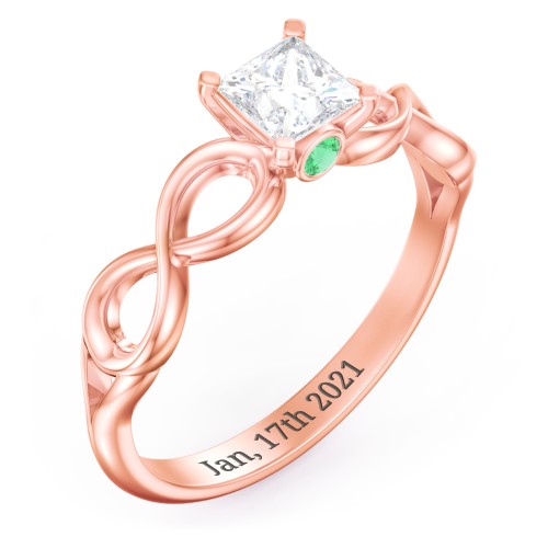 1/2 ct. Princess Gemstone Infinity Peek-A-Boo Engagement Ring – 10K Rose Gold with White Premium Zirconia and Emerald