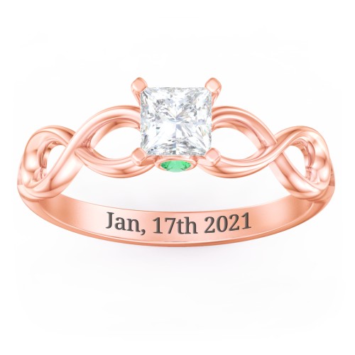 1/2 ct. Princess Gemstone Infinity Peek-A-Boo Engagement Ring – 10K Rose Gold with White Premium Zirconia and Emerald