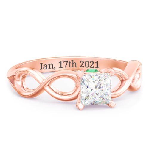 1/2 ct. Princess Gemstone Infinity Peek-A-Boo Engagement Ring – 10K Rose Gold with White Premium Zirconia and Emerald