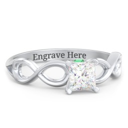 1/2 ct. Princess Gemstone Infinity Peek-A-Boo Engagement Ring in 925 Sterling Silver with White Premium Zirconia and Emerald