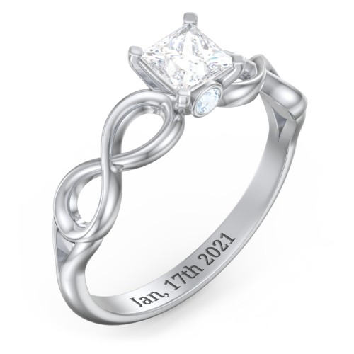 1/2 ct. Princess Gemstone Infinity Peek-A-Boo Engagement Ring – Sterling Silver with White Premium Zirconia and Aquamarine