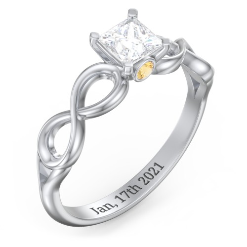 1/2 ct. Princess Gemstone Infinity Peek-A-Boo Engagement Ring – Sterling Silver with White Premium Zirconia and Citrine