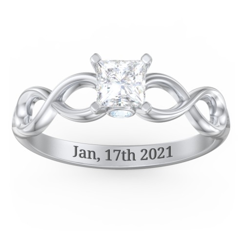 1/2 ct. Princess Gemstone Infinity Peek-A-Boo Engagement Ring – Sterling Silver with White Premium Zirconia and Aquamarine