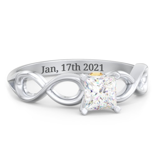 1/2 ct. Princess Gemstone Infinity Peek-A-Boo Engagement Ring – Sterling Silver with White Premium Zirconia and Citrine