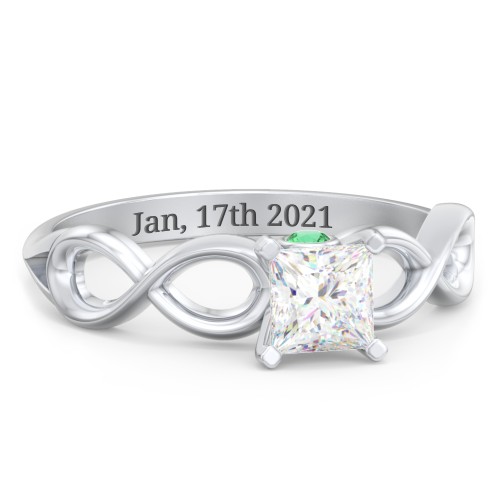 1/2 ct. Princess Gemstone Infinity Peek-A-Boo Engagement Ring – Sterling Silver with White Premium Zirconia and Emerald