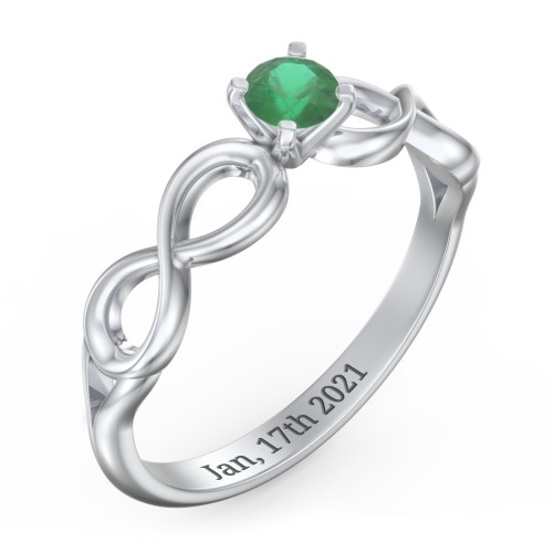 1/4 ct. Round Gemstone Infinity Engagement Ring – 10K White Gold with Emerald