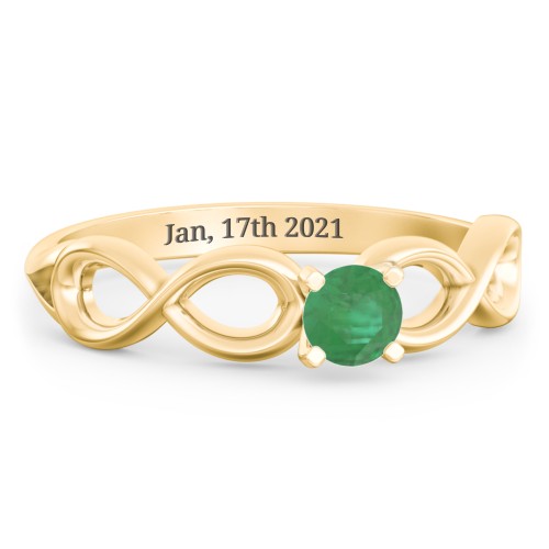 1/4 ct. Round Gemstone Infinity Engagement Ring – 10K Yellow Gold with Emerald
