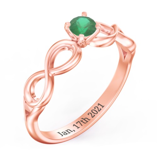 1/4 ct. Round Gemstone Infinity Engagement Ring – 10K Rose Gold with Emerald