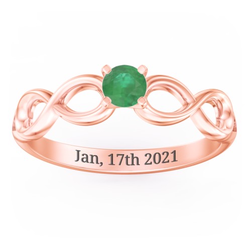 1/4 ct. Round Gemstone Infinity Engagement Ring – 10K Rose Gold with Emerald