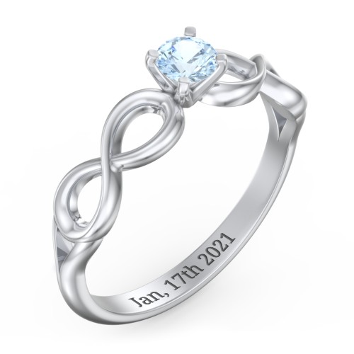 1/4 ct. Round Gemstone Infinity Engagement Ring – Sterling Silver with Aquamarine