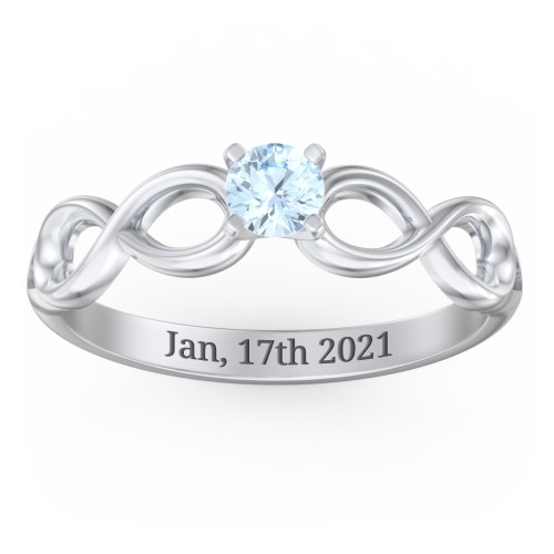 1/4 ct. Round Gemstone Infinity Engagement Ring – Sterling Silver with Aquamarine