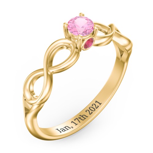 1/4 ct. Round Gemstone Infinity Peek-A-Boo Engagement Ring – 10K Yellow Gold with Pink Tourmaline and Garnet