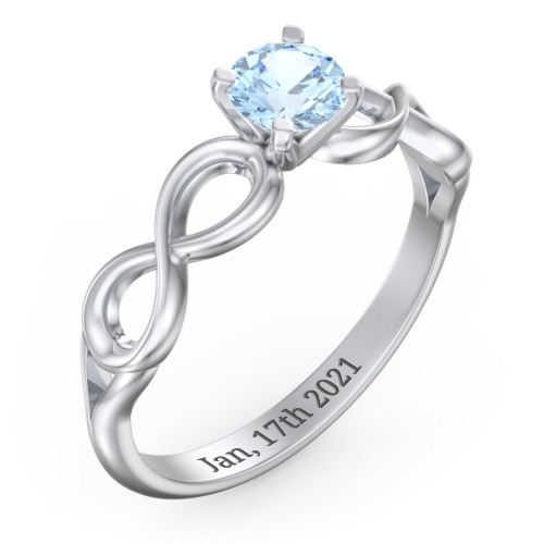 1/2 ct. Round Gemstone Infinity Engagement Ring – Sterling Silver with Aquamarine