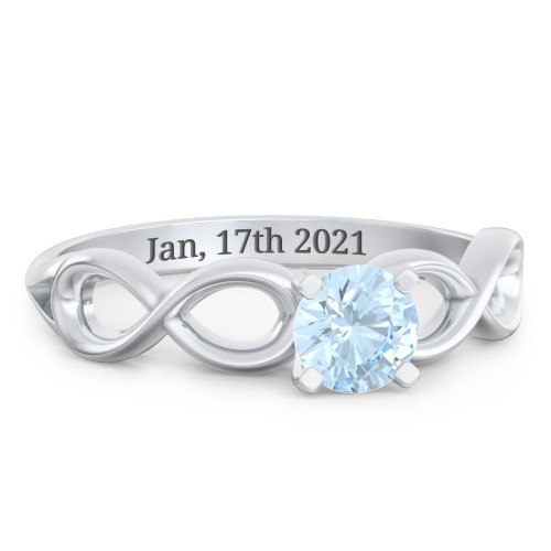 1/2 ct. Round Gemstone Infinity Engagement Ring – Sterling Silver with Aquamarine