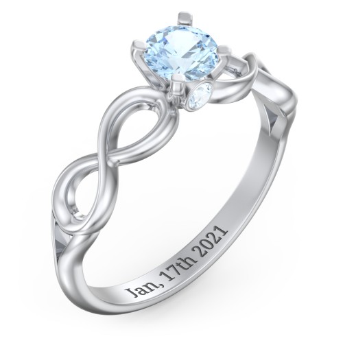 1/2 ct. Round Gemstone Infinity Peek-A-Boo Engagement Ring – Sterling Silver with Aquamarine