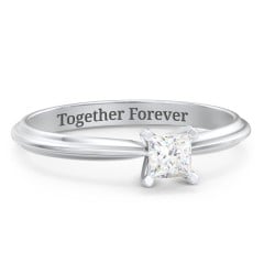 1/4 ct. Princess Gemstone Engagement Ring with Ridged Band