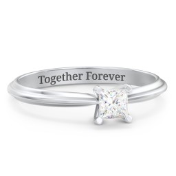 1/4 ct. Princess Gemstone Engagement Ring with Ridged Band in 925 Sterling Silver with White Premium Zirconia