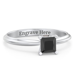 1/2 ct. Princess Gemstone Peek-A-Boo Engagement Ring with Ridged Band in 925 Sterling Silver with Black Premium Zirconia and Smokey Quartz