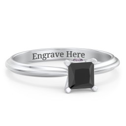 1/2 ct. Princess Gemstone Peek-A-Boo Engagement Ring with Ridged Band in 925 Sterling Silver with Black Premium Zirconia and Alexandrite