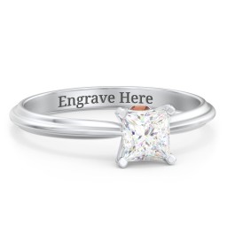 1/2 ct. Princess Gemstone Peek-A-Boo Engagement Ring with Ridged Band in 925 Sterling Silver with White Premium Zirconia and Garnet