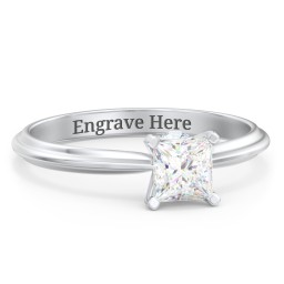 1/2 ct. Princess Gemstone Peek-A-Boo Engagement Ring with Ridged Band in 925 Sterling Silver with White Premium Zirconia and Aquamarine