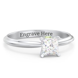 1/2 ct. Princess Gemstone Peek-A-Boo Engagement Ring with Ridged Band in 925 Sterling Silver with White Premium Zirconia and Peridot