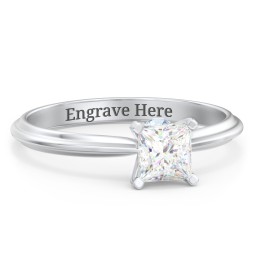 1/2 ct. Princess Gemstone Peek-A-Boo Engagement Ring with Ridged Band in 925 Sterling Silver with White Premium Zirconia and Blue Topaz