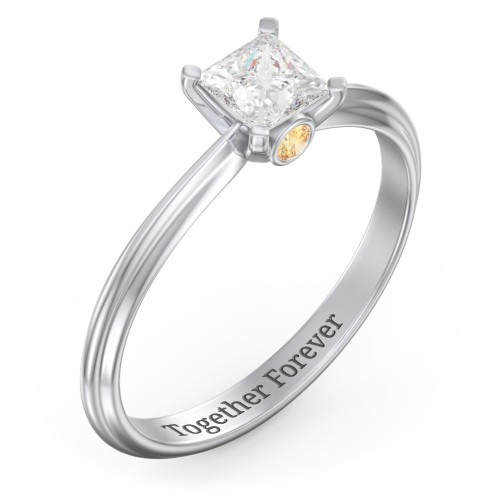 1/2 ct. Princess Gemstone Peek-A-Boo Engagement Ring with Ridged Band – Sterling Silver with White Premium Zirconia and Citrine