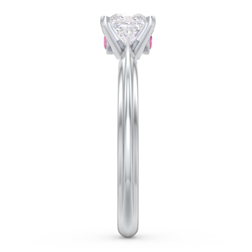 1/2 ct. Princess Gemstone Peek-A-Boo Engagement Ring with Ridged Band – Sterling Silver with White Premium Zirconia and Ruby