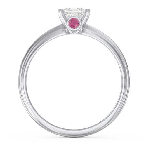 1/2 ct. Princess Gemstone Peek-A-Boo Engagement Ring with Ridged Band – Sterling Silver with White Premium Zirconia and Ruby