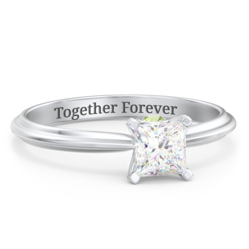 1/2 ct. Princess Gemstone Peek-A-Boo Engagement Ring with Ridged Band – Sterling Silver with White Premium Zirconia and Peridot