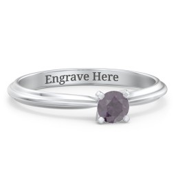 1/4 ct. Round Gemstone Engagement Ring with Ridged Band in 925 Sterling Silver with Alexandrite