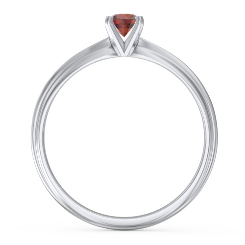 1/4 ct. Round Gemstone Engagement Ring with Ridged Band – Sterling Silver with Garnet