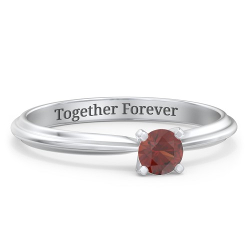 1/4 ct. Round Gemstone Engagement Ring with Ridged Band – Sterling Silver with Garnet