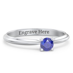 1/4 ct. Round Gemstone Engagement Ring with Ridged Band in 925 Sterling Silver with Blue Sapphire