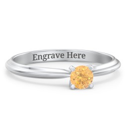 1/4 ct. Round Gemstone Engagement Ring with Ridged Band in 925 Sterling Silver with Citrine