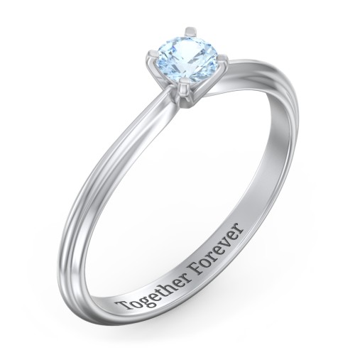 1/4 ct. Round Gemstone Engagement Ring with Ridged Band – Sterling Silver with Aquamarine