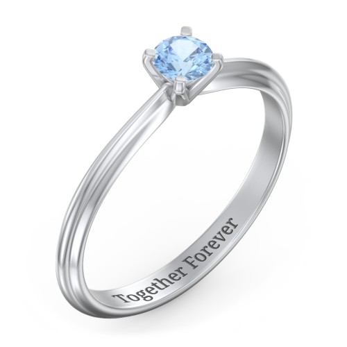 1/4 ct. Round Gemstone Engagement Ring with Ridged Band – Sterling Silver with Blue Topaz