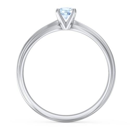 1/4 ct. Round Gemstone Engagement Ring with Ridged Band – Sterling Silver with Aquamarine