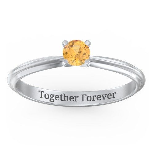1/4 ct. Round Gemstone Engagement Ring with Ridged Band – Sterling Silver with Citrine